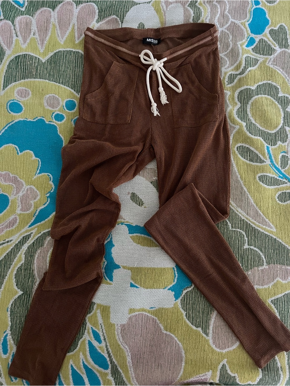 Missb Brown Knit Mesh Beach, Lounge Pants with Drawstring